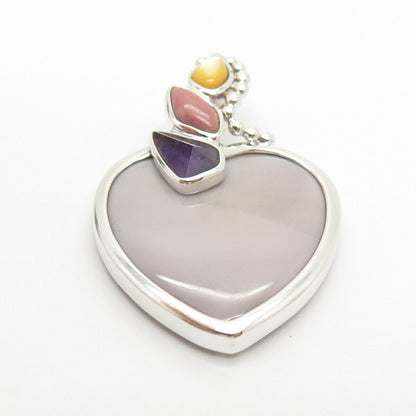 925 Sterling Silver Whitney Kelly Multi-Color Gem Mother-of-Pearl Heart Pendant