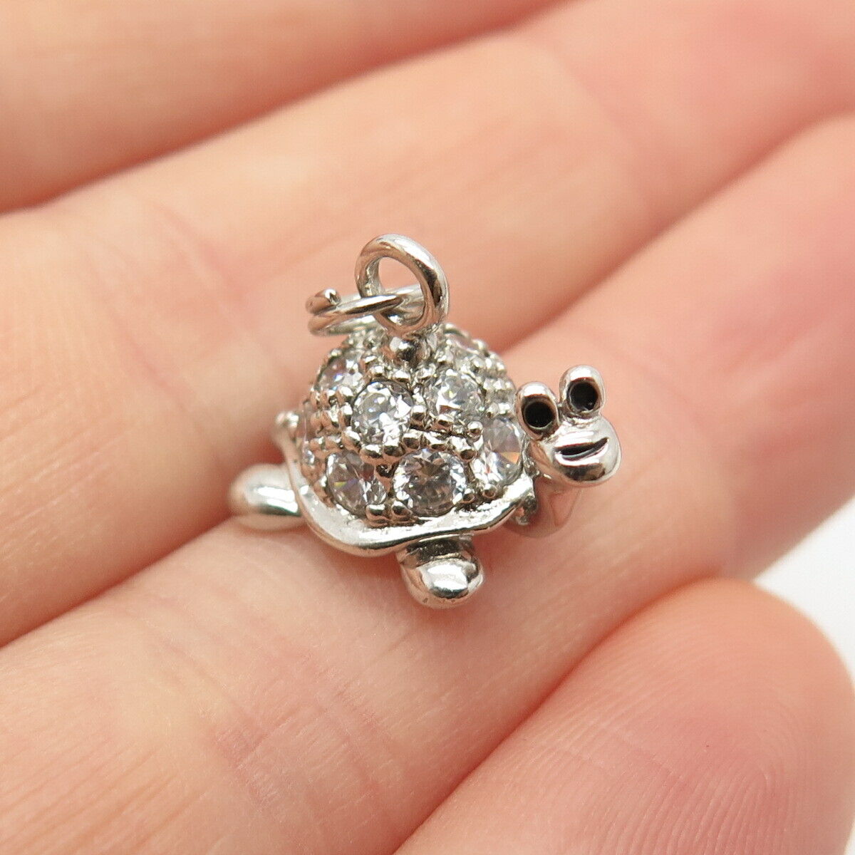 925 Sterling Silver Pave C Z Turtle For Good Luck Charm Pendant