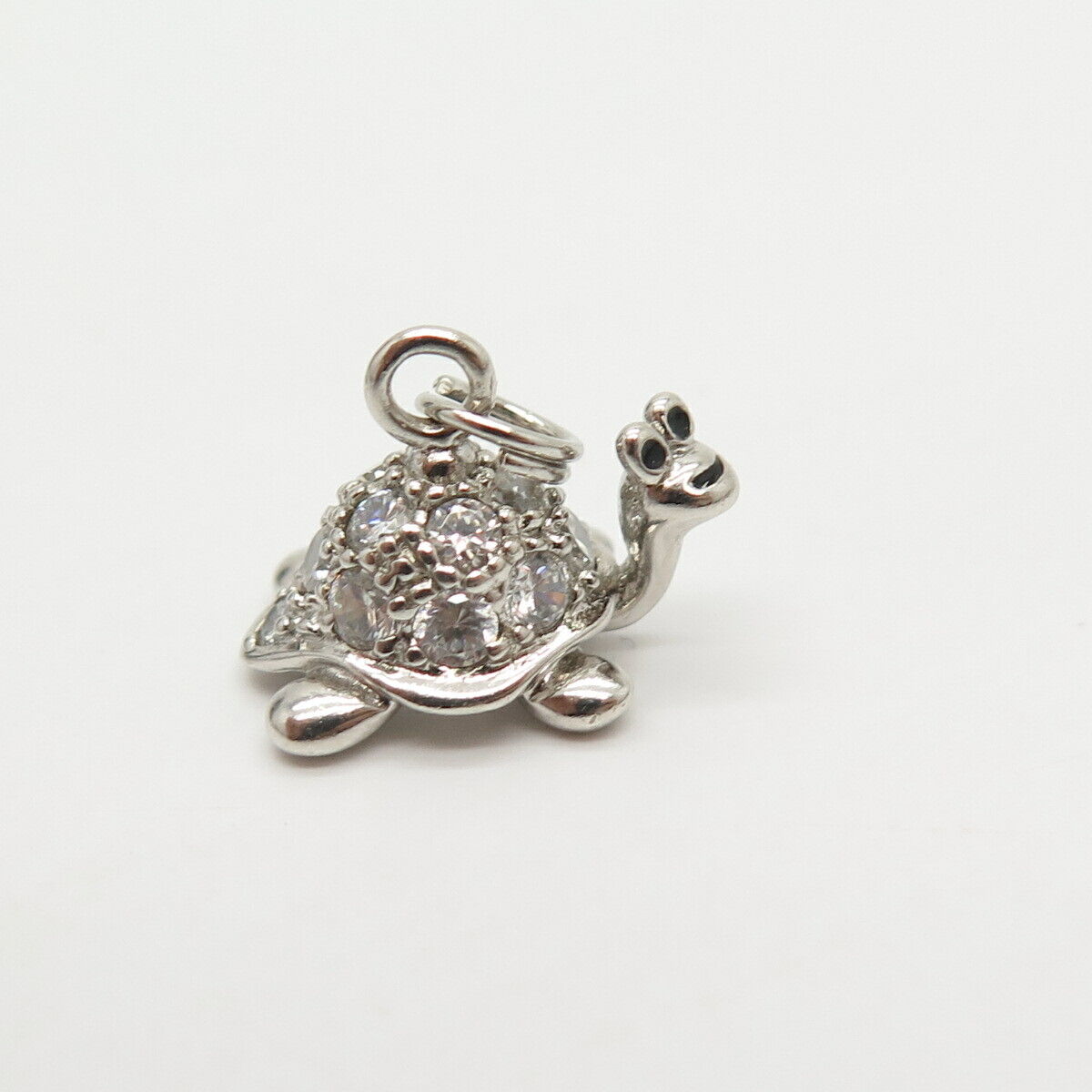 925 Sterling Silver Pave C Z Turtle For Good Luck Charm Pendant