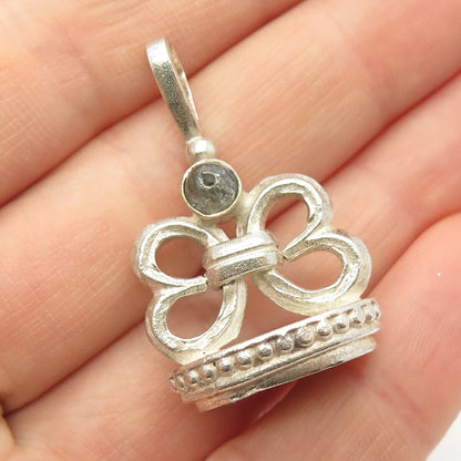 925 Sterling Silver Vintage Real Quartz Bow & Stamp Design Charm Pendant