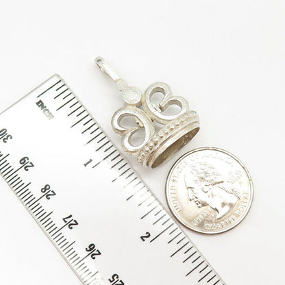 925 Sterling Silver Vintage Real Quartz Bow & Stamp Design Charm Pendant