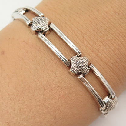 925 Sterling Silver Italy Dotted Star & Gate Link Bracelet 6.5"