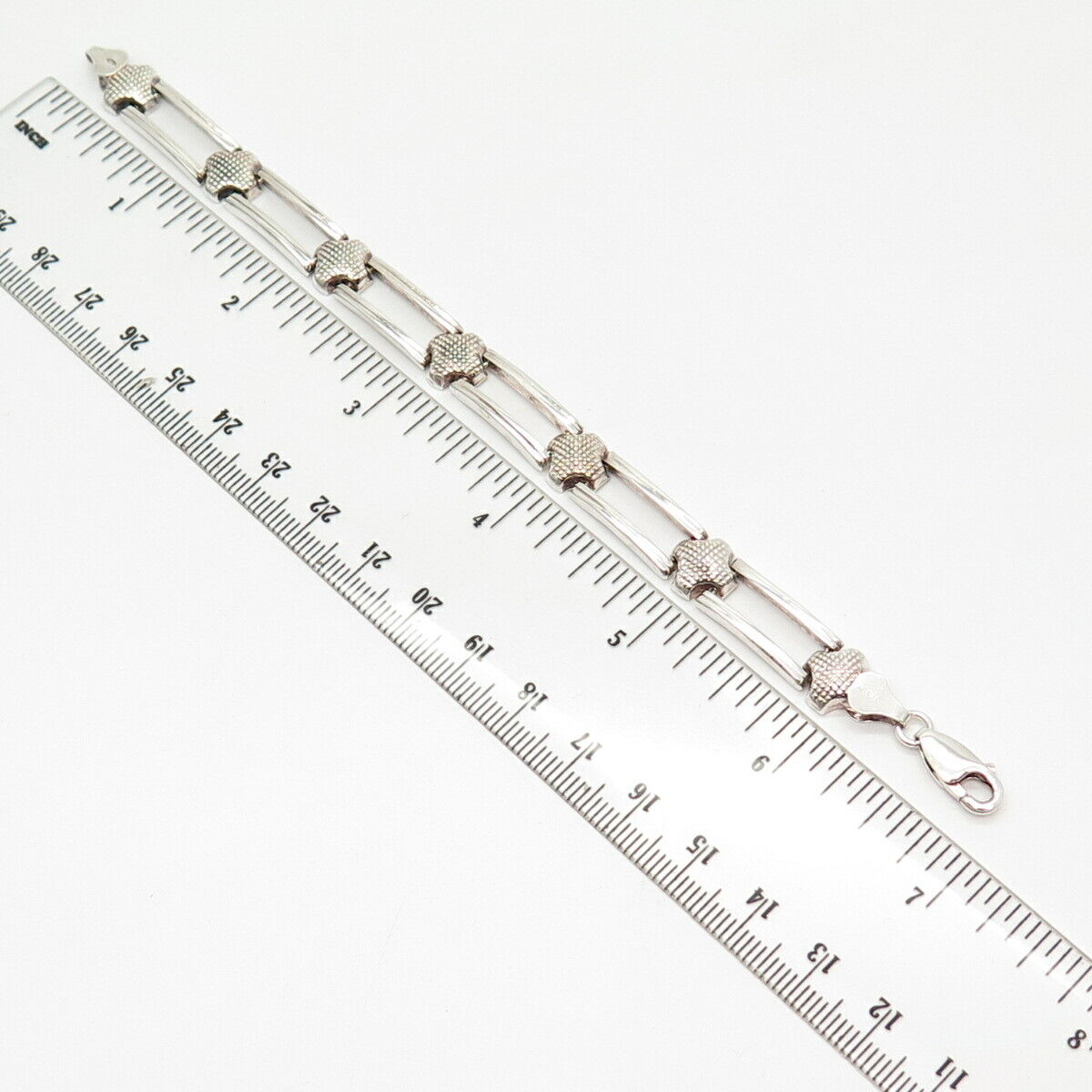 925 Sterling Silver Italy Dotted Star & Gate Link Bracelet 6.5"