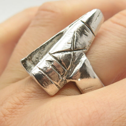 925 Sterling Silver Vintage Tribal Teepee Wide Adjustable Ring Size 7 3/4