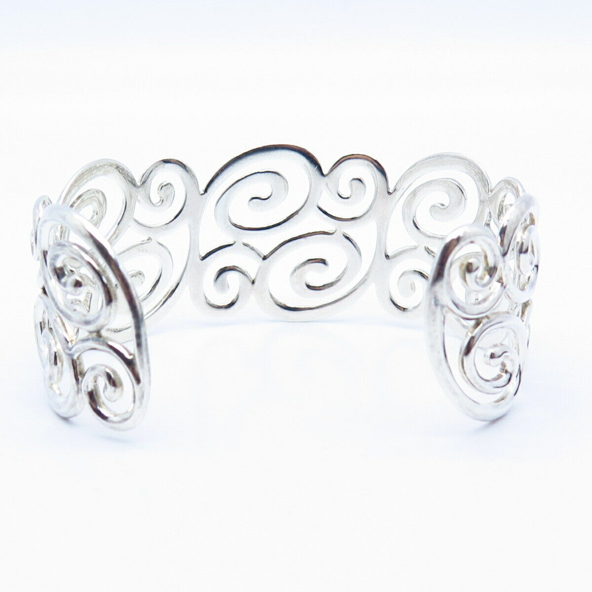 925 Sterling Silver Swirl Design Wide Cuff Bracelet 6 3/4"