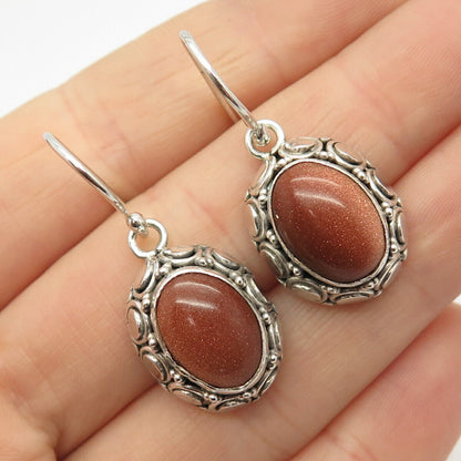 925 Sterling Silver Suarti Bali Goldstone Glass Boho / Ethnic Dangling Earrings