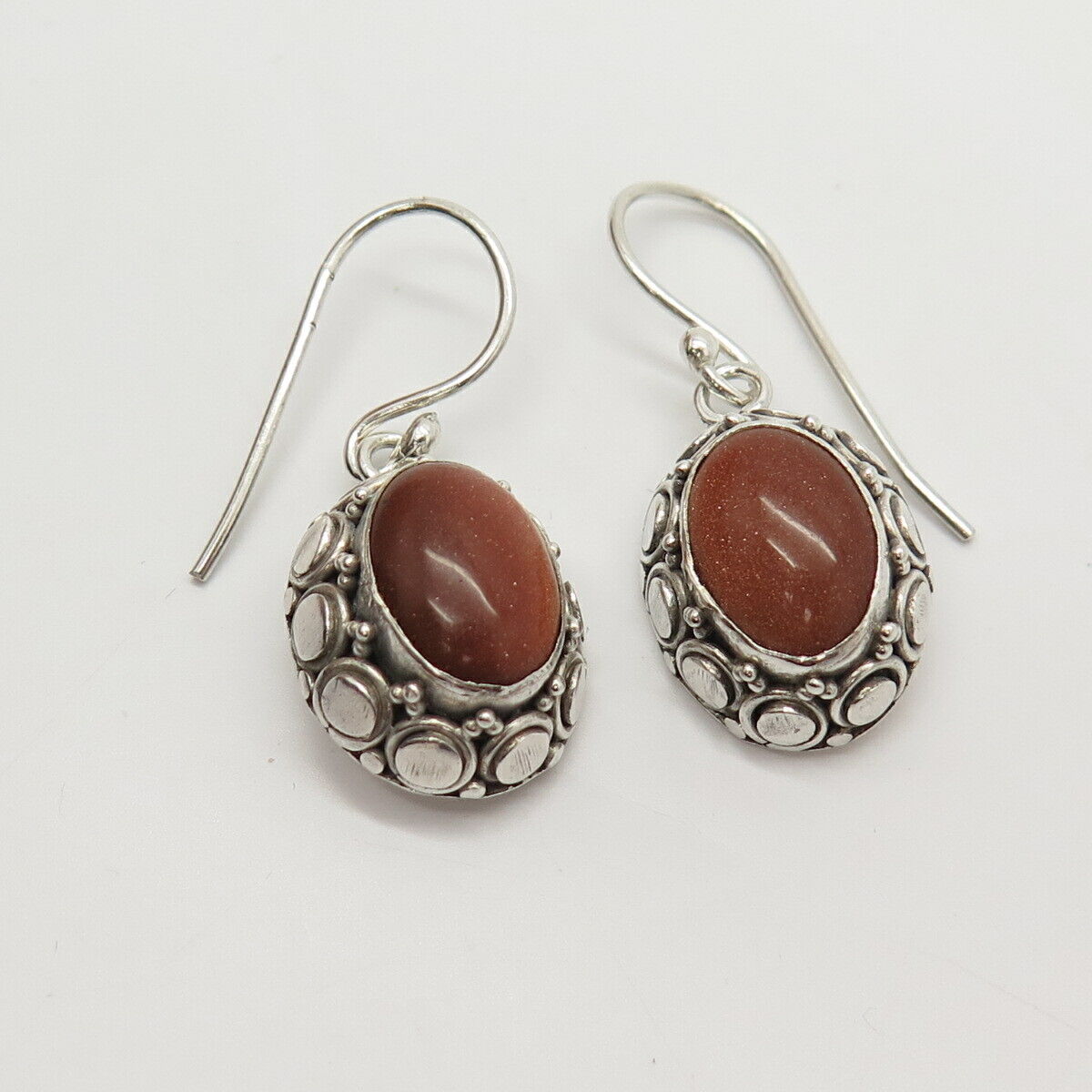 925 Sterling Silver Suarti Bali Goldstone Glass Boho / Ethnic Dangling Earrings