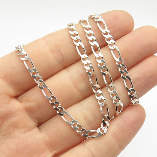 925 Sterling Silver Italy Figaro Chain Necklace 20"