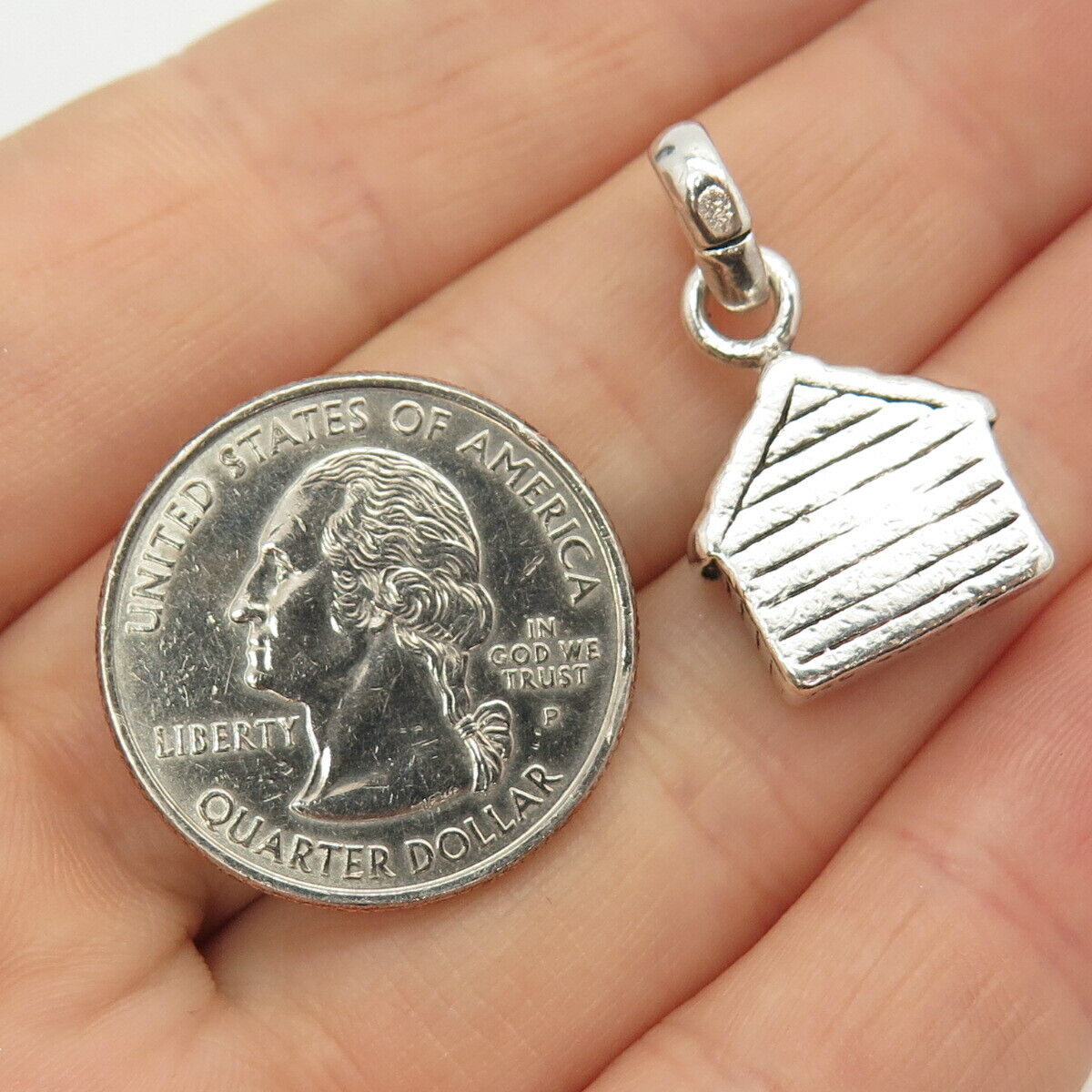 925 Sterling Silver Vintage Old House Design Charm Pendant