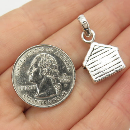 925 Sterling Silver Vintage Old House Design Charm Pendant