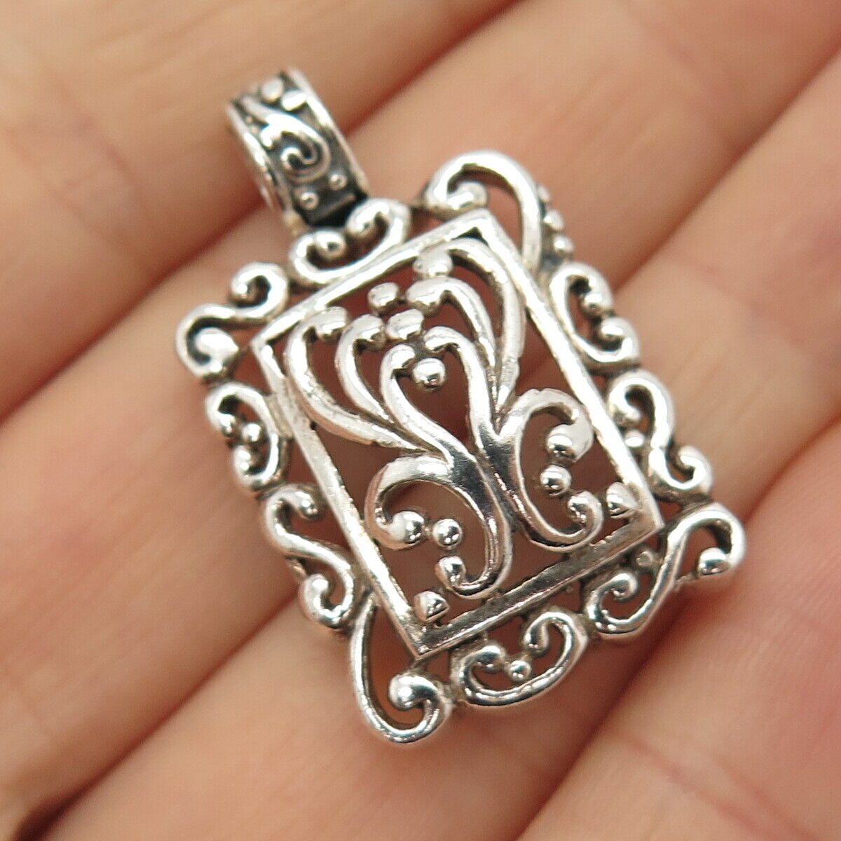 925 Sterling Silver Ornate Square Pendant