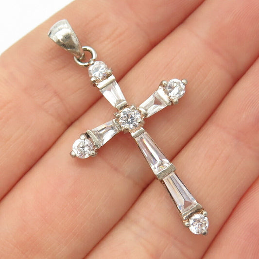 925 Sterling Silver C Z Cross Pendant