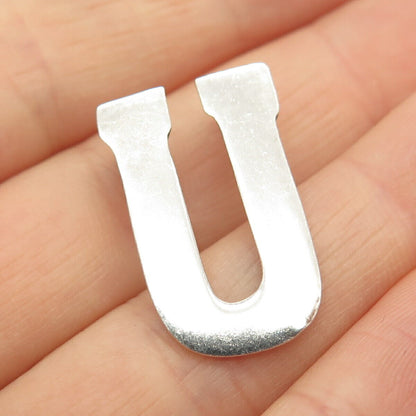 925 Sterling Silver Vintage Letter "U" Initial Slide Pendant