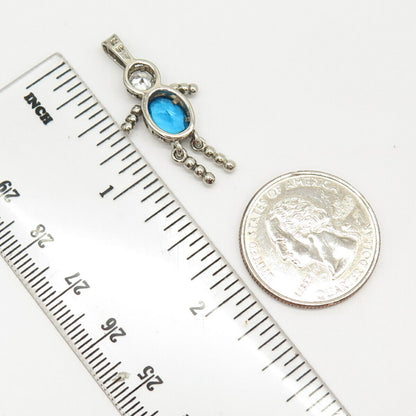 925 Sterling Silver White & Blue Topaz-Tone C Z Stick Person Dangling Pendant