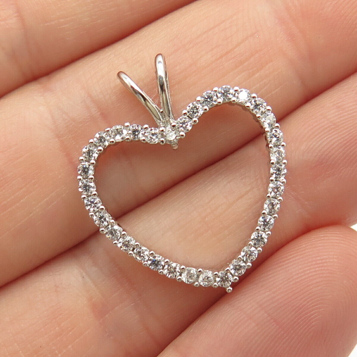 925 Sterling Silver C Z Open Heart Pendant