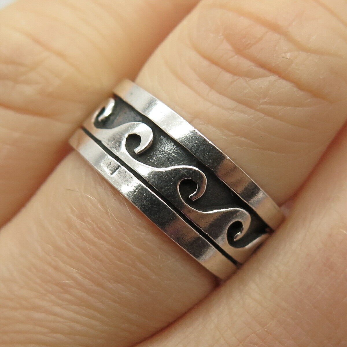 925 Sterling Silver Tribal Water Pattern Band Ring Size 6 3/4