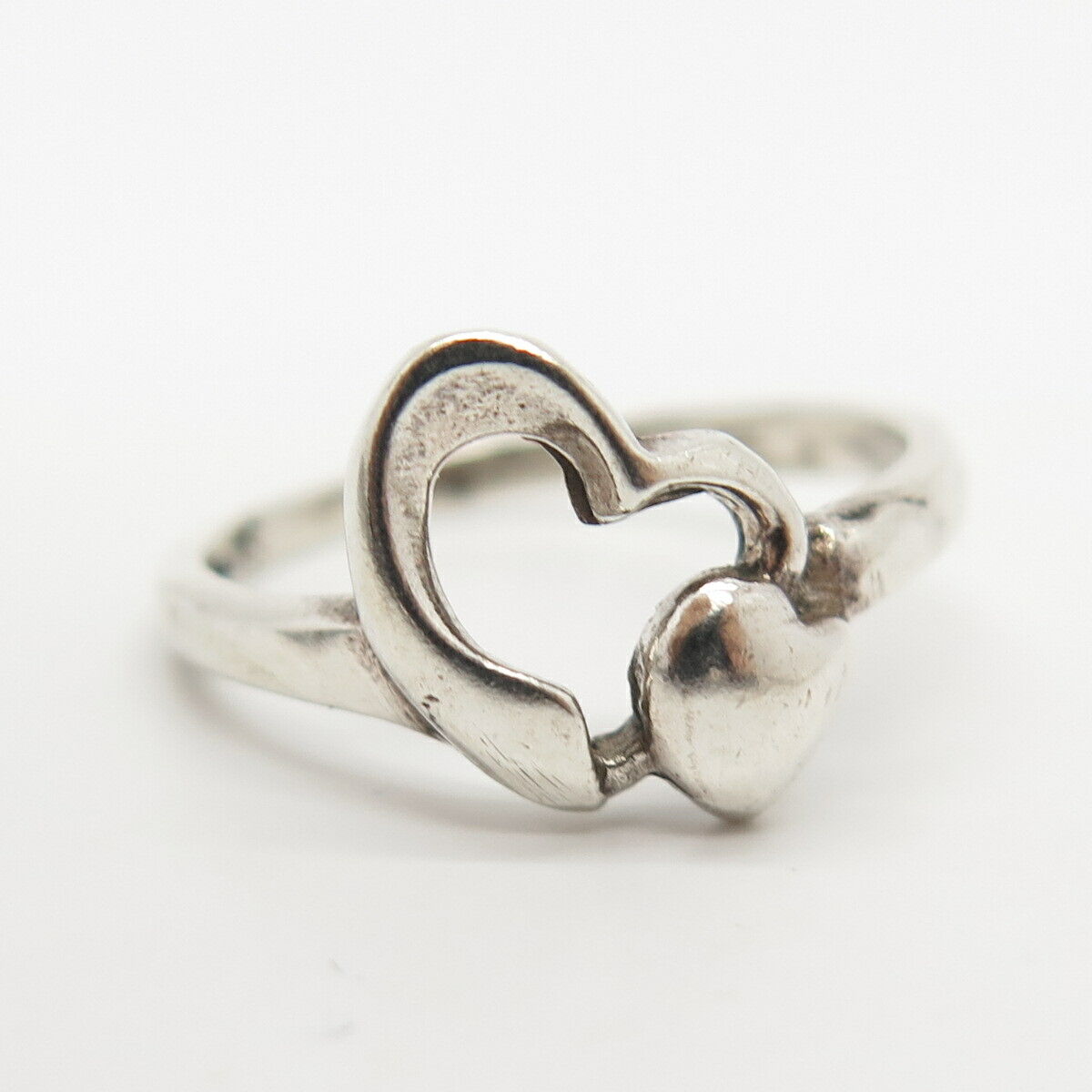 925 Sterling Silver Couple of Hearts Ring Size 6.5