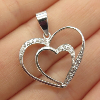 925 Sterling Silver C Z Double Heart Pendant