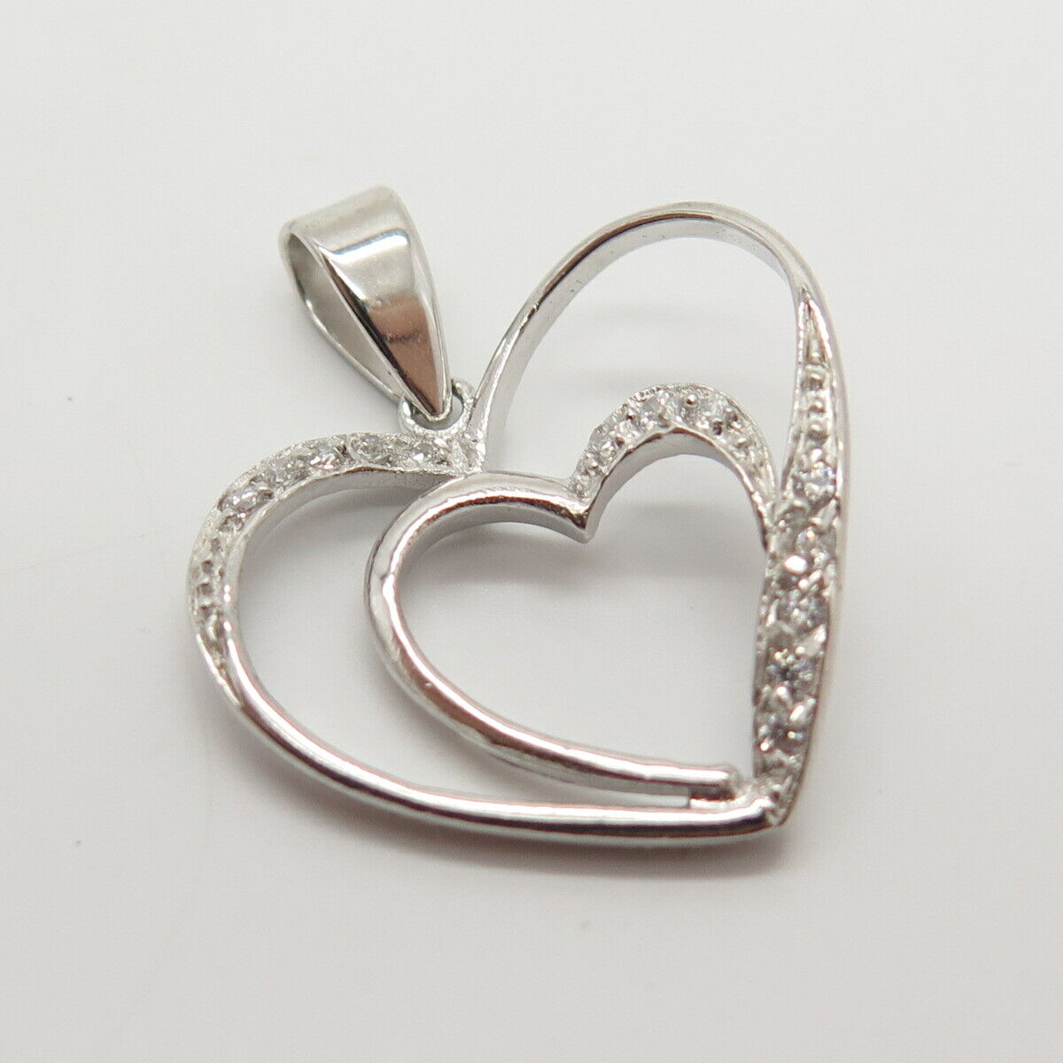 925 Sterling Silver C Z Double Heart Pendant