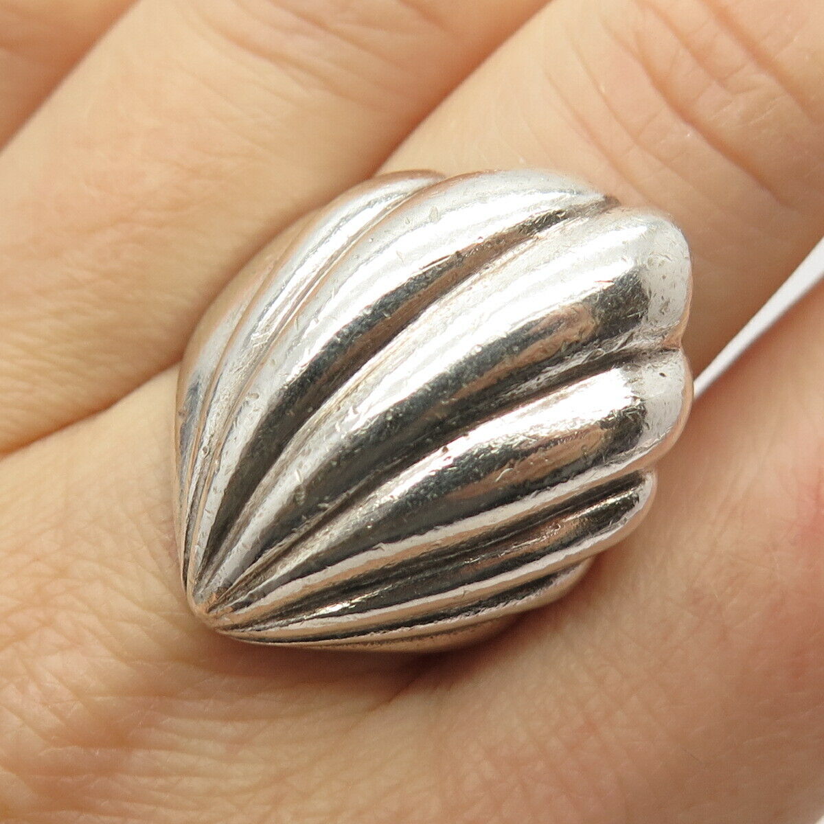 925 Sterling Silver Vintage Mexico Shell Design Ring Size 8