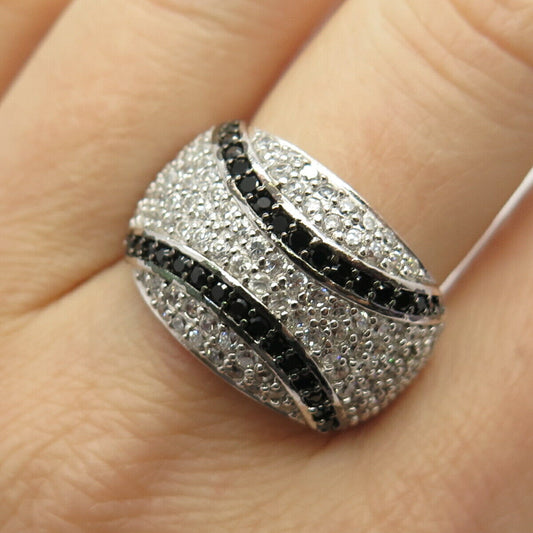 925 Sterling Silver White & Black C Z Striped Design Ring Size 8 3/4