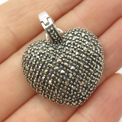 925 Sterling Silver Real Marcasite Gem Heart Design Pendant