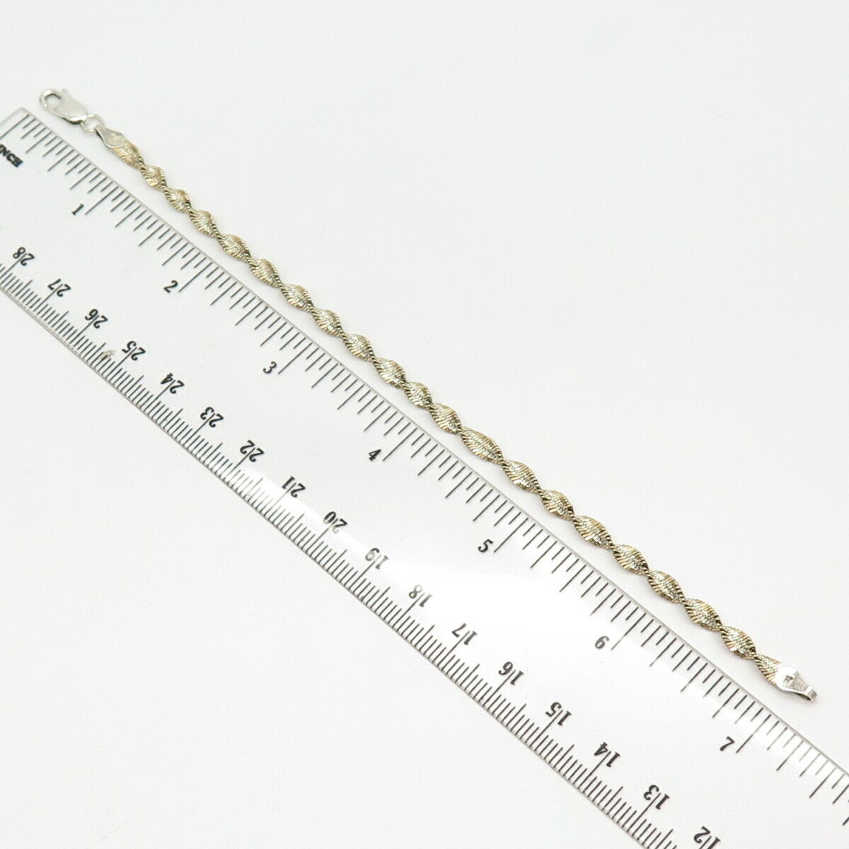 925 Sterling Silver 2-Tone Twisted Herringbone Link Bracelet 6 3/4"