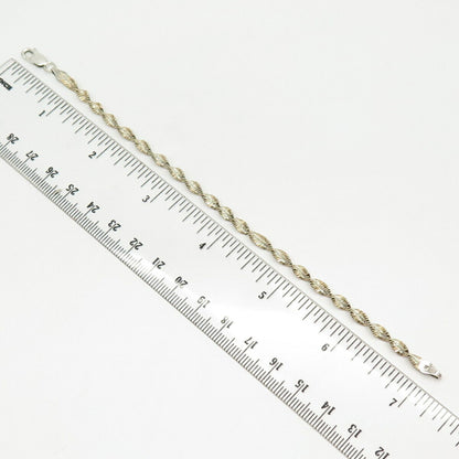 925 Sterling Silver 2-Tone Twisted Herringbone Link Bracelet 6 3/4"