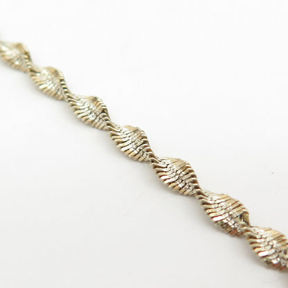 925 Sterling Silver 2-Tone Twisted Herringbone Link Bracelet 6 3/4"