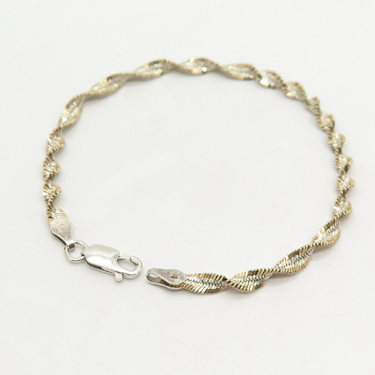 925 Sterling Silver 2-Tone Twisted Herringbone Link Bracelet 6 3/4"