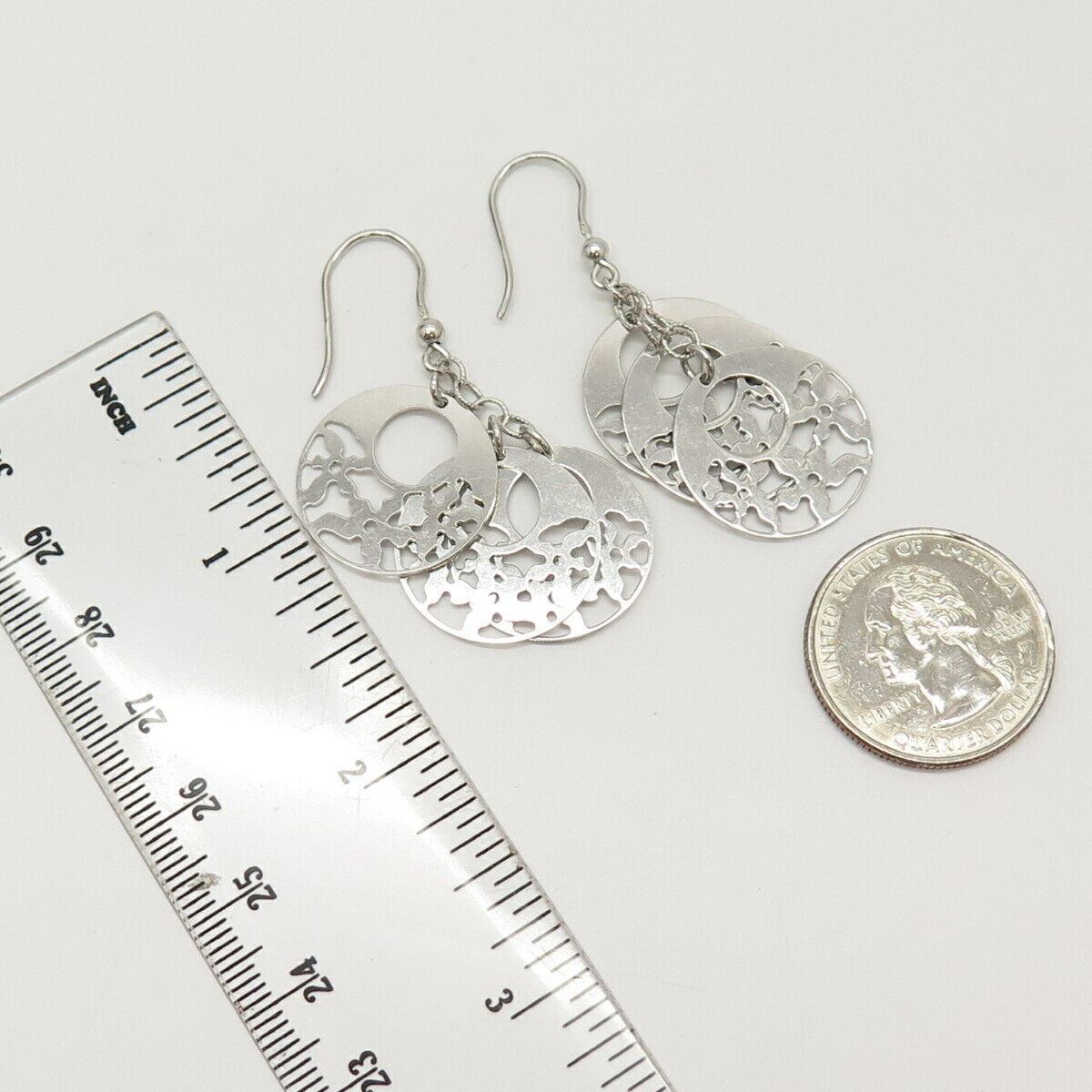 925 Sterling Silver Carved Round Dangling Earrings