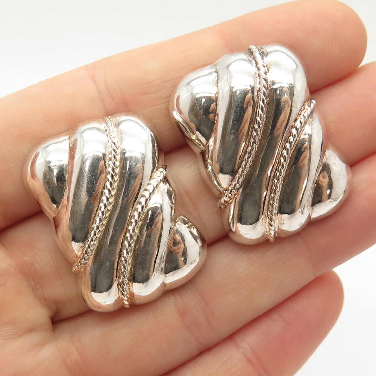 925 Sterling Silver Vintage Twisted Hollow Earrings