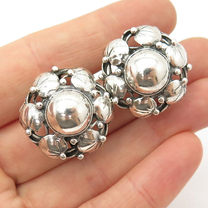 925 Sterling Silver Vintage Floral Round Screw Back Earrings