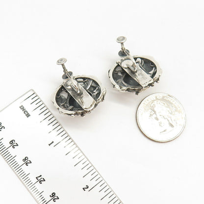 925 Sterling Silver Vintage Floral Round Screw Back Earrings