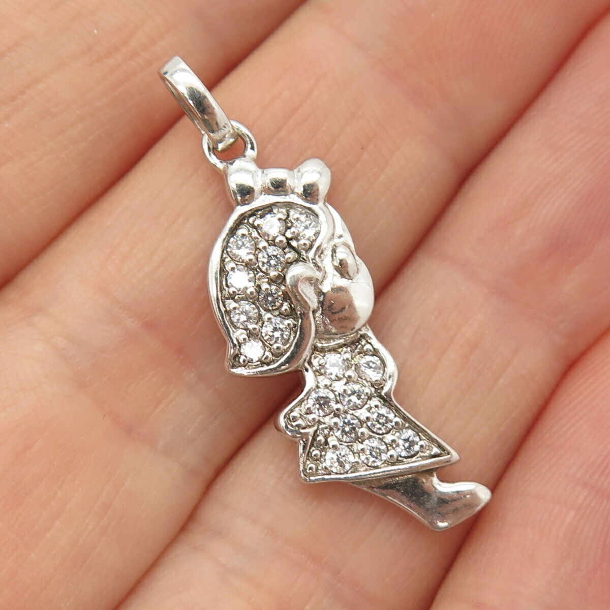 925 Sterling Silver Pave C Z Little Girl Pendant