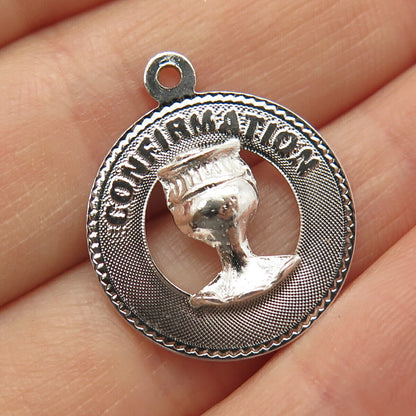 925 Sterling Silver Vintage "Confirmation" Religious Round Pendant