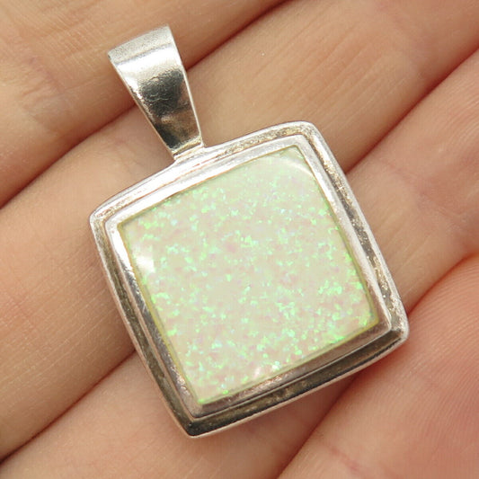 925 Sterling Silver Opal Imitation Square Pendant