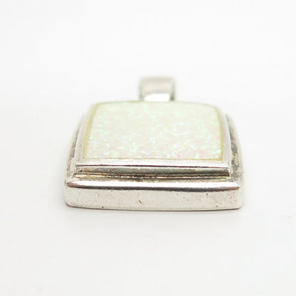 925 Sterling Silver Opal Imitation Square Pendant