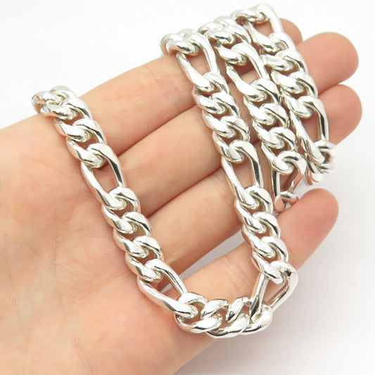 925 Sterling Silver Vintage Mexico Thick Heavy Figaro Chain Necklace 26"