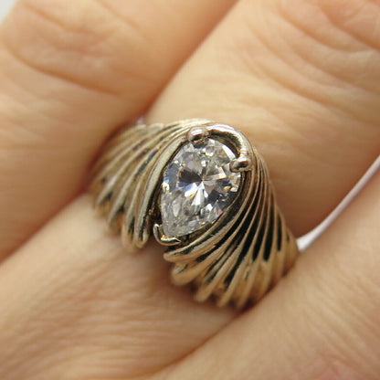 925 Sterling Silver 2-Tone C Z Winged Ring Size 6