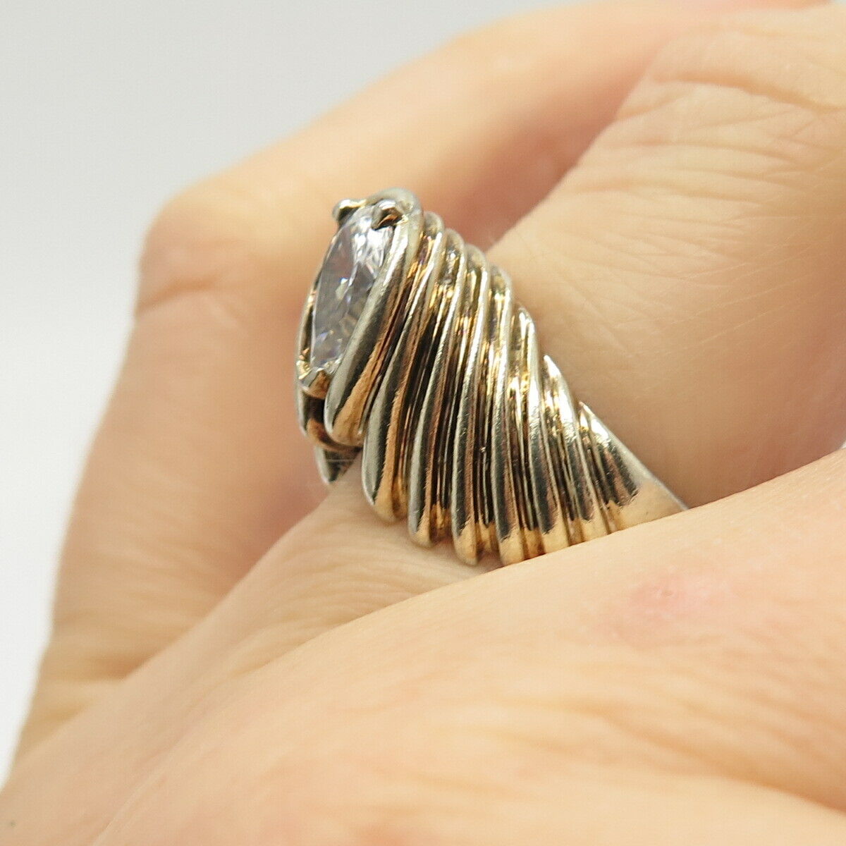 925 Sterling Silver 2-Tone C Z Winged Ring Size 6