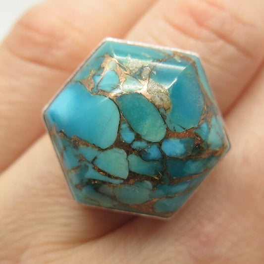 925 Sterling Silver Jay King Desert Rose Real Turquoise Gemstone Ring Size 6