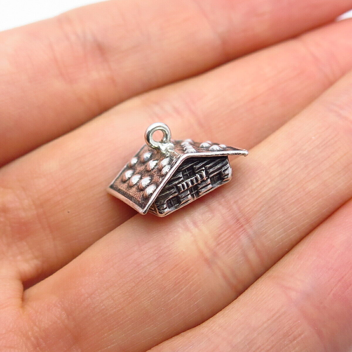 800 Silver Vintage Scandinavia Sod Roof / Green Roof House Charm Pendant