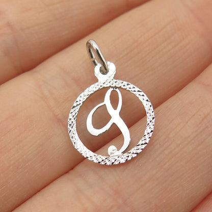 925 Sterling Silver Textured Letter "I" Initial Design Charm Pendant