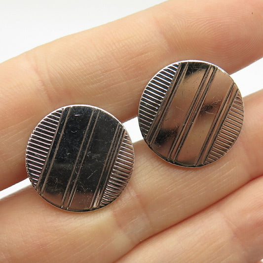 925 Sterling Silver Vintage Swank Inc. Ribbed & Striped Round Cufflinks