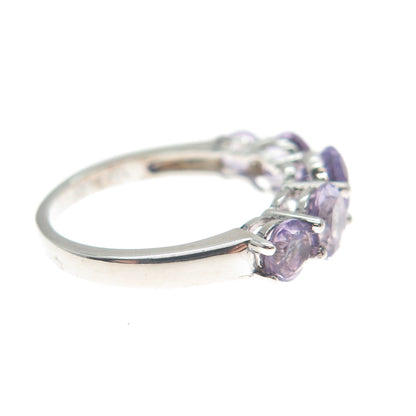 925 Sterling Silver Real Round-Cut Graduated Amethyst Ring Size 6
