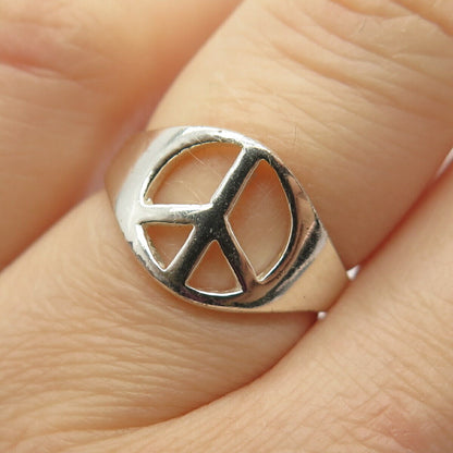 925 Sterling Silver Peace Symbol Ring Size 5 3/4