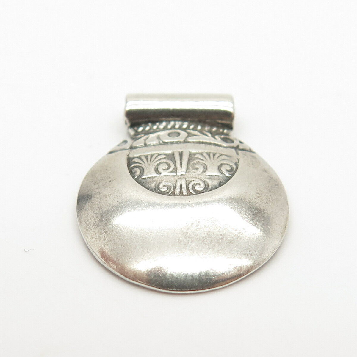 925 Sterling Silver Vintage Swirl Round Slide Pendant