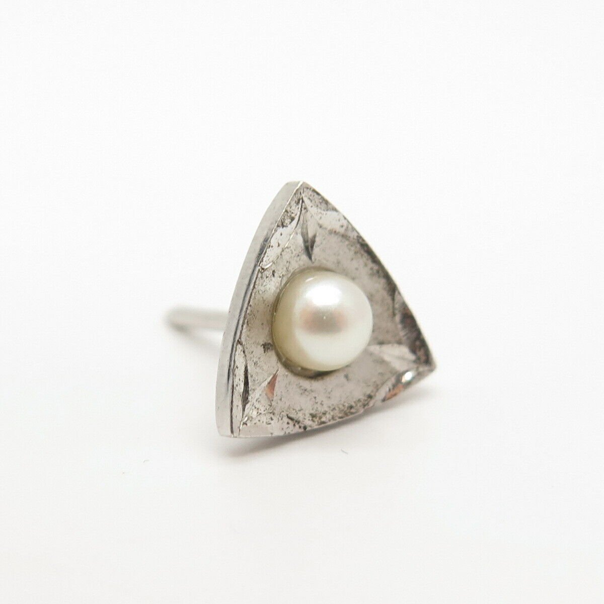 925 Sterling Silver Vintage Real Pearl Triangle Pin