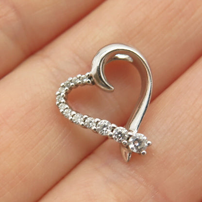 925 Sterling Silver Pave C Z Open Heart Slide Pendant